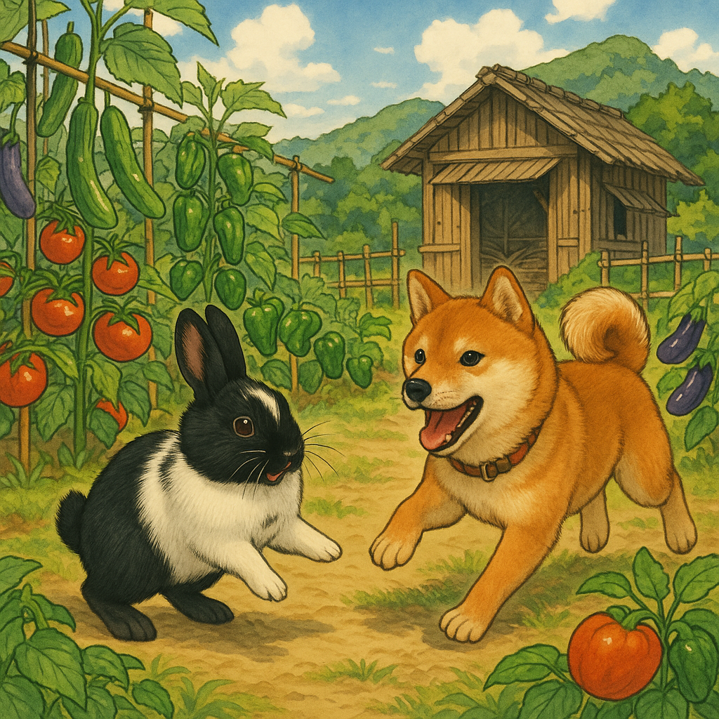 農園と柴犬とうさぎ